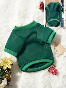 PETSIN 1pc Pet Santa Claus Cute Print Green Dog Crew Neck Fleece Warm Sweatshirt - Multicolor - View 7