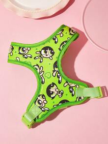 THE POWERPUFF GIRLS X SHEIN Universal Cartoon Character Printed Pet Walking 4-In-1 Set, Printed Vest Harness With Leash, Collar & Waste Storage Pouch, Outdoor Walking Gear For Dogs & Cats, Different Sizes - Green - View 2