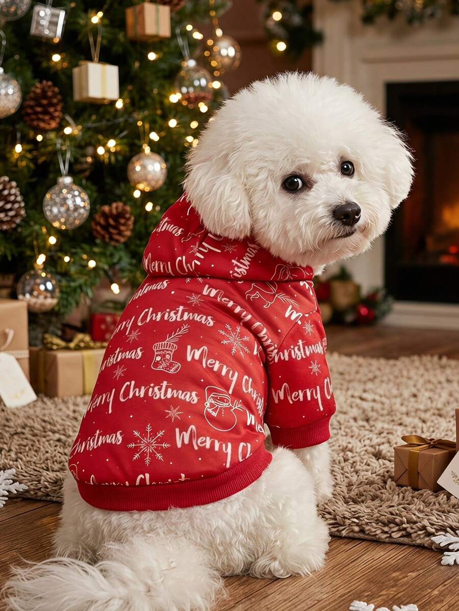 PETSIN 1件寵物聖誕紅色連帽衛衣,適合秋冬穿著 - 彩色 - 查看 1