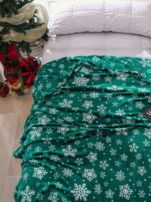 Joivida 聖誕雪花披毯，綠色毛絨抓絨毯配白色雪花圖案，超柔軟保暖法蘭絨毯，適用於沙發床鋪客廳，節慶聖誕居家裝飾禮物 - 綠色 - 查看 8
