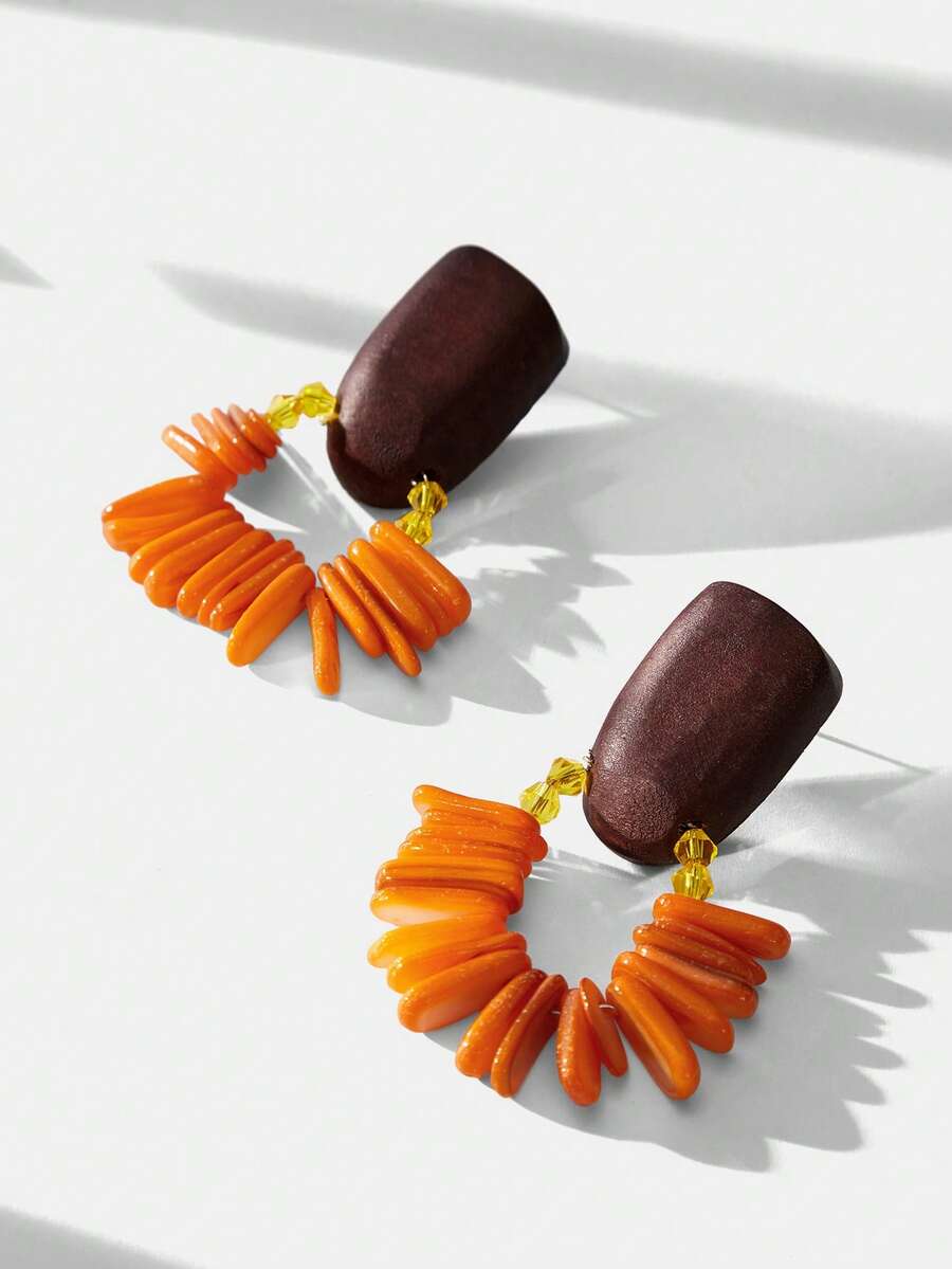Maija Retro Orange Piece Color Matching Earrings, Holiday Style Exaggerated Geometric Personality Atmosphere Earrings - Orange - View 1