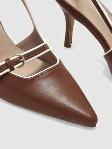 CUCCOO BIZCHIC Women's Pointed Toe Contrasting Fashion Rear Stiletto High Heels - Brown - View 6
