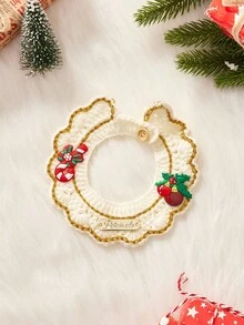 PETSIN 1pc Cat And Dog Universal Christmas Scarf, Hand Crocheted Flower Wreath Pet Bib, Available In Multiple Colors, Suitable For Cats And Small Dogs, Used For Christmas Parties, Holiday Photography, And Holiday Decoration - Multicolor - View 4