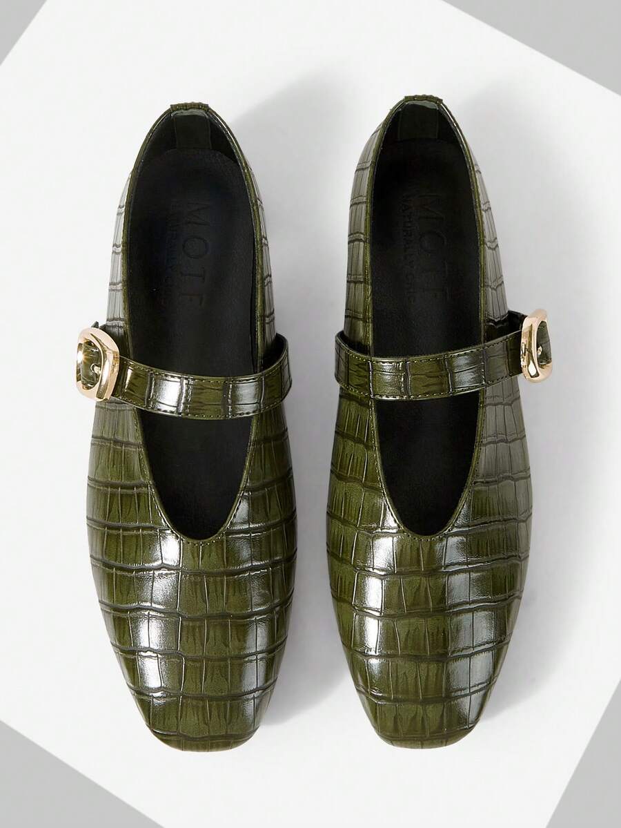 MOTF PREMIUM WOMEN'S COMMUTING CASUAL COMFORTABLE VERSATILE MARY JANE SQUARE TOE FLAT SHOES FOR CHRISTMAS SPRING SHOES FALL SHOES - Green - View 2