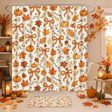 Pumpkin Bow Pattern Printed Shower Curtain, Customized Bathroom Divider Curtain, Waterproof & Mildew-Resistant, No-Drill Installation - A - View 2