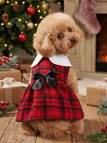 PETSIN 1pc Christmas Red & Black Plaid Pet Dress, Elegant French Style Clothes - many - View 3