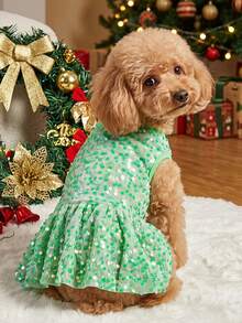 PETSIN Christmas Sequin Princess Dress Suitable For Cats & Dogs, Party Sparkly Skirt - Mint Green - View 5