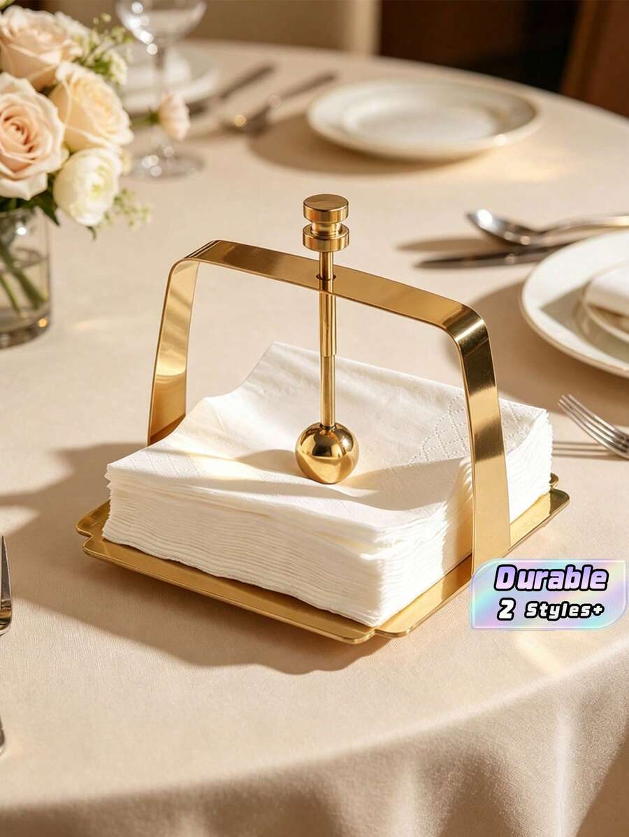 Pure Metal Paper Towel Holder, Square Frame, Restaurant/Hotel Dining Table Paper Towel Rack, Minimalist Napkin Holder, European-Style Paper Press Holder. - Multicolor - View 1