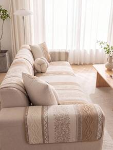 1Pc Four-Season Universal Sofa Cushion Chenier Modern Simple Non-Slip Sofa Cushion Cover, Machine Washable Room Decoration Pet-Friendly Protective Cover, Adjustable Corner Sofa Cover Suitable For Bedroom And Living Room Combination Cover Towel - Light coffee - View 10