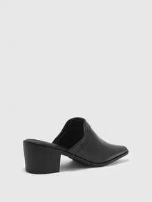 CUCCOO BIZCHIC Spring And Summer Simple Pointed Design Thick Heel Retro Style Black Mules Sandals Commuter Dating - Black - View 3
