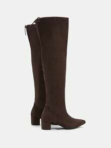 CUCCOO CURVES Tall Pleated Trouser Boots, Low-Heeled Knee-High Boots - Coffee Brown - View 4