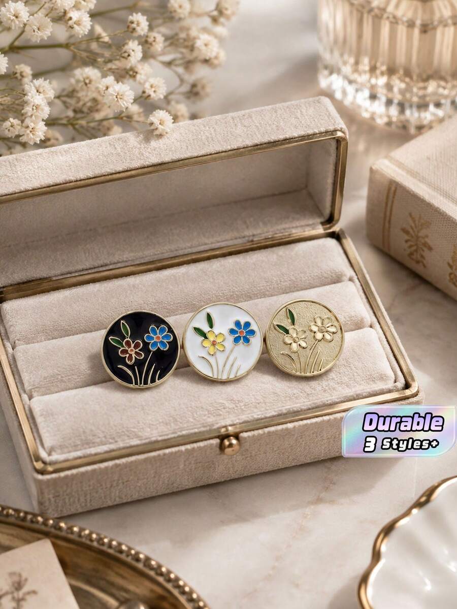 1 Pack 10 Pcs Palace French Style Round Metal Oil Dripping Flower Buttons Decorative Fasteners For Coats Suits Sweaters Cardigans Outerwear Hand‑Sewn Clothing Sewing Accessories - 10pcs - View 1