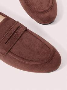 CUCCOO DOLLMOD Giày nữ mùa xuân thu màu nâu da lộn mờ, giày Penny Loafers cổ điển mũi tròn đế bệt phong cách Anh, xỏ chân đi làm - Cà phê nâu - Xem 6