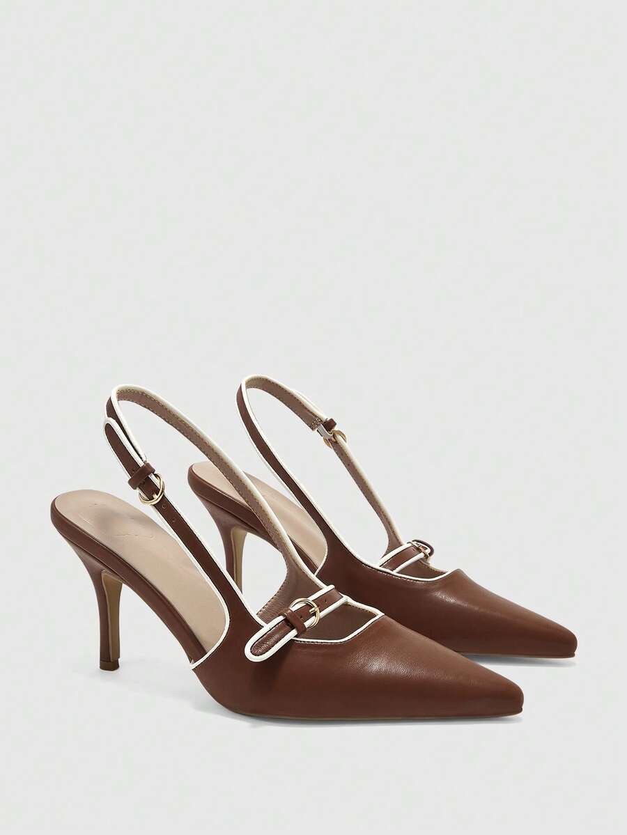CUCCOO BIZCHIC Women's Pointed Toe Contrasting Fashion Rear Stiletto High Heels - Brown - View 1