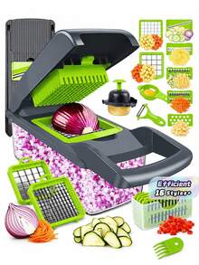 1PC Multi Blade Vegetable Chopper Slicer Dicer, 6 Interchangeable Blades Onion Cutter With Storage Container & Hand Guard, Manual Food Shredder Grater, Easy Clean Anti-Slip Base Kitchen Prep Tool For Potato Carrot Garlic Fruit Salad - Multicolor - View 2