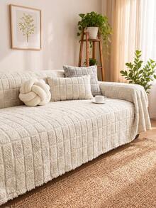 1Pc Autumn And Winter Plush Thickened Warm Sofa Cover Towel Is Suitable For Family Living Room And Other Room Decoration Non-Slip Machine Washable Hand Washed Sofa Cover Towel Soft Non-Fading Bedroom Decoration Pet Friendly Protective Cover - Light Grey - View 1