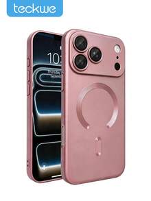 Teckwe Casing Ponsel - Produk Baru Casing Ponsel Magnetik Transparan Matte Mewah Kompatibel dengan iPhone 18 17 16 15 14 13 12 11 Pro Max Air, Dengan Bingkai Peredam Guncangan dan Penutup Pelindung Kamera, Menampilkan Tekstur Metalik Matte, Cat Metalik Tahan Benturan, Bingkai Lembut Pelindung Lensa, Penutup Tahan Guncangan - Berwarna merah muda - View 1