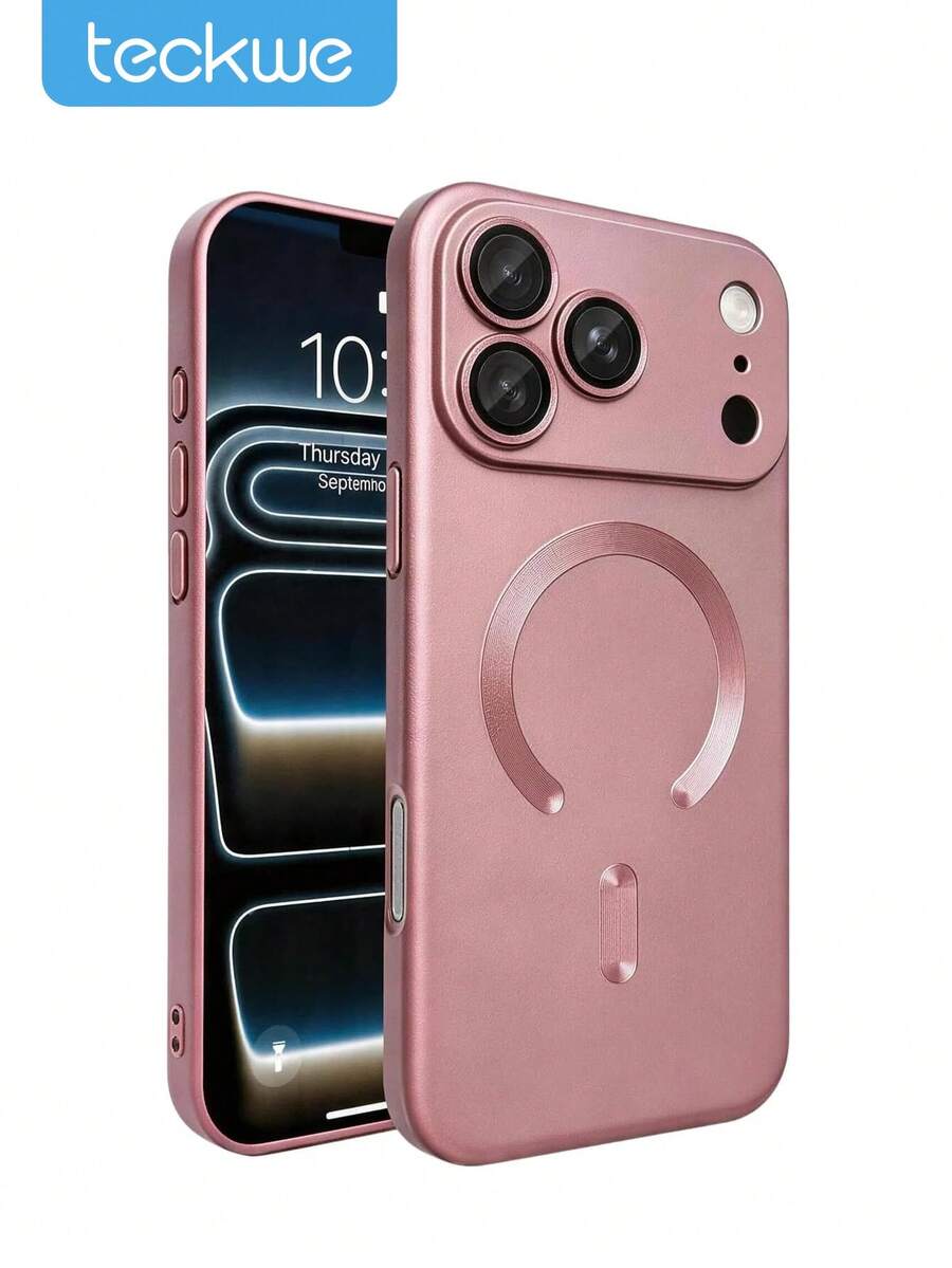 Teckwe Casing Ponsel - Produk Baru Casing Ponsel Magnetik Transparan Matte Mewah Kompatibel dengan iPhone 18 17 16 15 14 13 12 11 Pro Max Air, Dengan Bingkai Peredam Guncangan dan Penutup Pelindung Kamera, Menampilkan Tekstur Metalik Matte, Cat Metalik Tahan Benturan, Bingkai Lembut Pelindung Lensa, Penutup Tahan Guncangan - Berwarna merah muda - View 1