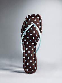 SHEIN Solezae Women Comfortable Polka Dot Print Classic Thong Flat Sandals - brown and blue - View 9