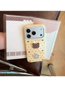 ShellaStory Cute Bunny And Bear Polka Dot Phone Case For Phone 18 Pro, Phone 16, 3D, Simple And Adorable, Soft Case For Phone 17 And 18. Features Include: Girly, Geometric, Cartoon Style, Color Blocking, Niche, Soft Girl - Yellow - View 6