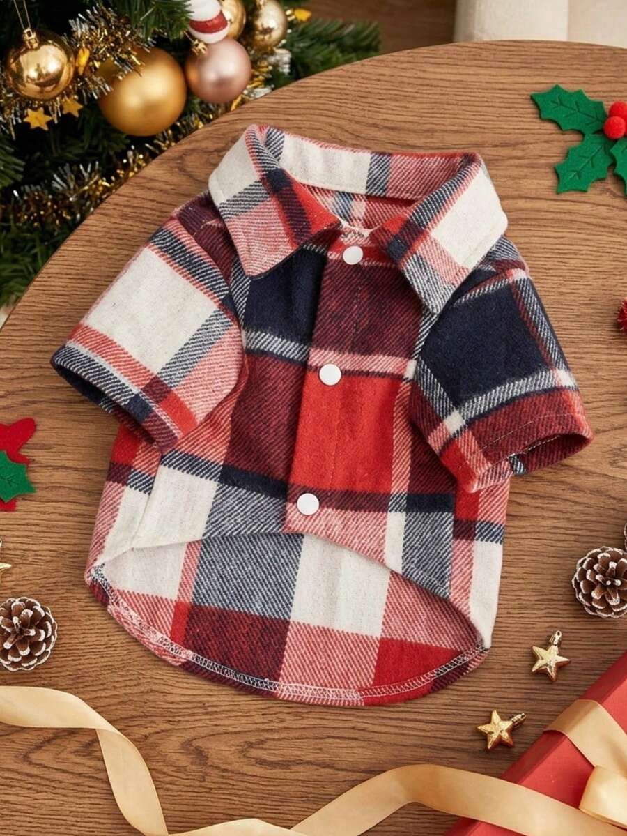 PETSIN 1pc Christmas Checkered Mixed Color Pet Shirt - Multicolor - View 1