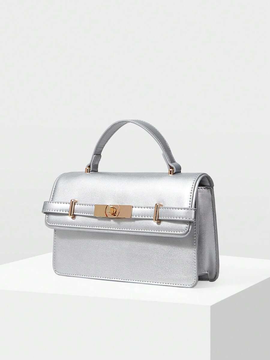 MOTF WOMEN'S FASHION SILVER HANDBAG, EXQUISITE STRAPS, SIMPLE AND VERSATILE SMALL SQUARE BAG, FOR DAILY USE, COMMUTING, SHOPPING, DATING - Silver - View 2