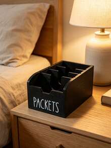 1pc Wooden Grid Storage Organizer Box, Multi-Compartment Countertop Holder For Tea Bags Coffee Pods Spices, Black/Brown Kitchen Pantry Decor - Black - View 10