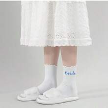 1 Pair White Pure‑Cotton Mid‑Calf Socks With Ruffled Edge, Perfect For Wedding Preparation, Wedding Favors And Parties, Soft And Comfortable, Also Suitable For Home Wear - White double - View 5