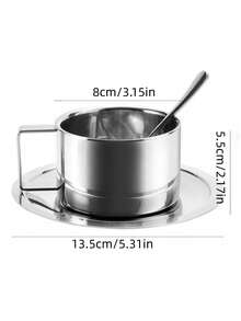1pc Stainless Steel Coffee Cup Set With Cup, Saucer And Spoon, Modern Metal Tea Cup For Home Office - Multicolor - View 5