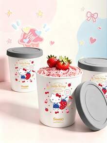 HELLO KITTY AND FRIENDS | SHEIN 1PC Hello Kitty Ice Cream Storage Containers, Strawberry‑Print Food Tubs With Sealed Lids, Stackable Reusable Freezer Jars, For Homemade Ice Cream & Dessert, Cute Collectible Food Storage Gift For Hello Kitty Fans - Multicolor - View 3