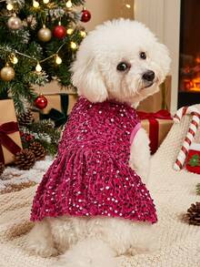 PETSIN Fuchsia Sequin Princess Dress Pet Clothes, For Cats And Dogs, Christmas Party Attire - Rose Red - View 4