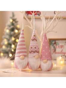 3Pcs Standard Size Knitted Wool Handmade Delicate Lightweight Hanging Design Forest Doll Pendants Faceless Man Ornaments For Christmas Tree Decoration Holiday Party Home Indoor Display Winter Season Festive Atmosphere Decor Accessory - Pink - View 2