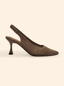 CUCCOO BASICS Flying Woven Mesh Hollow Breathable Pointed Thin Heel Versatile Simple Commute Empty High Heels - Apricot - View 2