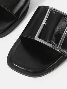 MUSERA 黑色腰帶扣飾帶平底涼鞋，適合度假、秋季、夏季、節慶與假期 - 黑色 - 查看 7