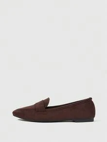 Sleekvia Sepatu flat wanita model baru, bahan suede imitasi, ujung persegi, desain tali, sederhana dan modis, kasual dan serbaguna. - Beludru Kopi - View 2