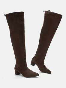CUCCOO CURVES Tall Pleated Trouser Boots, Low-Heeled Knee-High Boots - Coffee Brown - View 3