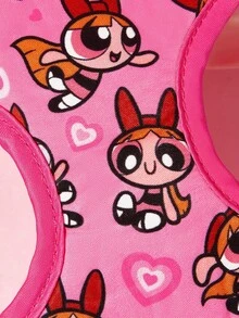 THE POWERPUFF GIRLS X SHEIN 通用卡通角色印花寵物遛狗4合1套裝，印花背心式胸背帶附牽繩、項圈與排泄物收納袋，適用狗與貓的戶外散步裝備，多尺寸可選 - 粉色 - 查看 4
