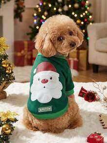 PETSIN 1pc Pet Santa Claus Cute Print Green Dog Crew Neck Fleece Warm Sweatshirt - Multicolor - View 5