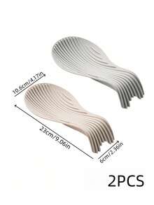 Haus Hana 1Pc/2Pcs Curved Spoon Rest Pad, Soft Thick Silicone Material, Striped Embossed Surface Texture, Heat-Resistant Anti-Slip Design With Liquid Drainage, Keeps Kitchen Counter Tidy, Placed Beside Stoves, For Home Cooks Daily Cooking And Food Prep Use - Multicolor - View 24
