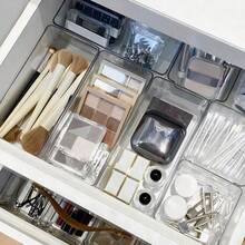 4pcs Acrylic Drawer Organizer Set - Transparent Plastic Material, Suitable For Cosmetics, Bathroom, Office, Kitchen And Bedroom Storage,Transparent Plastic Cosmetic Storage Box Set With Dividers, Stackable Cosmetic Organizer For Vanity Drawer - Transparent square box - View 5