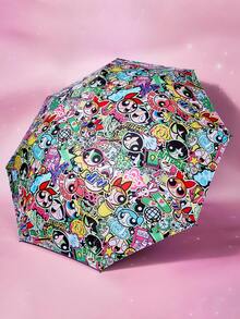 THE POWERPUFF GIRLS X Joivida 卡通圖案便攜式晴雨傘，適合日常使用 - A - 查看 2