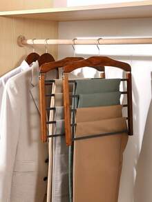 Multi-Layer Wooden Pants Hanger, Solid Wood Space Saving Closet Organizer, Non-Slip Multifunctional Storage Rack For Pants, Jeans, Skirts And Scarves, Wardrobe Bedroom Closet Organization, Home Storage Essentials, 1 Pack - Multicolor - View 5