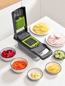 1PC Multi Blade Vegetable Chopper Slicer Dicer, 6 Interchangeable Blades Onion Cutter With Storage Container & Hand Guard, Manual Food Shredder Grater, Easy Clean Anti-Slip Base Kitchen Prep Tool For Potato Carrot Garlic Fruit Salad - Multicolor - View 3