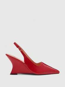 CUCCOO BIZCHIC Retro Red Pointed Wedge Heel Empty Shoes Women, Commuting Is Not Tired, Foot Closed Toe High Heels - Bordeaux - View 2