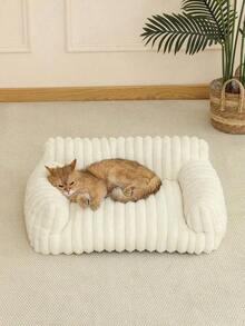 1pc Soft Comfortable Breathable Cat Sofa Bed Nest Sleeping Basket Cat House For Small, Medium, Large Cats, All Season Use, Plush Cozy Pet Bed, Washable Home Pet Supplies, Cat Essentials - White - View 3
