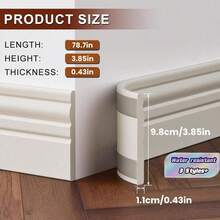 1 Piece 3.85 Inch Wide X 78.7 Inch Easy Install Peel And Stick Nbr Baseboard, Home Decor | Clean Line Finish | Self-Adhesive Trim, Suitable For Walls, Home - Multicolor - View 1