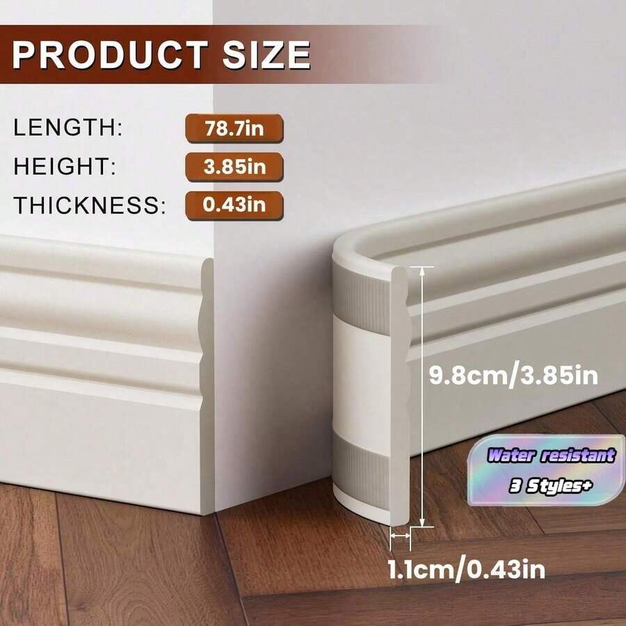 1 Piece 3.85 Inch Wide X 78.7 Inch Easy Install Peel And Stick Nbr Baseboard, Home Decor | Clean Line Finish | Self-Adhesive Trim, Suitable For Walls, Home - Multicolor - View 1