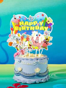 SpongeBob SquarePants | SHEIN 15 Buah Perlengkapan Dekorasi Pesta Ulang Tahun, Perlengkapan Dekorasi Kue Cupcake, Dekorasi Kue - MultiWarna - View 1