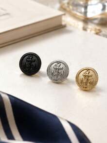 1 Pack 10 Pieces Round Metal Hand‑Sewn Buttons Navy Anchor Shaped British Style Decorative Fasteners For Shirts Sweaters Cardigans Outerwear Clothing Sewing Accessories - 10pcs - View 7