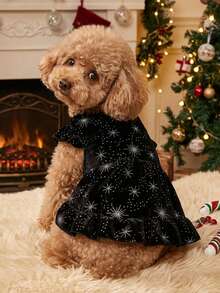 PETSIN 1pc Premium Christmas Snowflake Star Pattern Pet Velvet Dress, Black - Multicolor - View 5